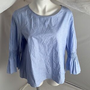 Waverly Grey blue long sleeve lightweight crew neck blouse